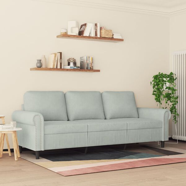 vidaXL Sofa 3-osobowa, jasnoszara, 180 cm, tapicerowana aksamitem