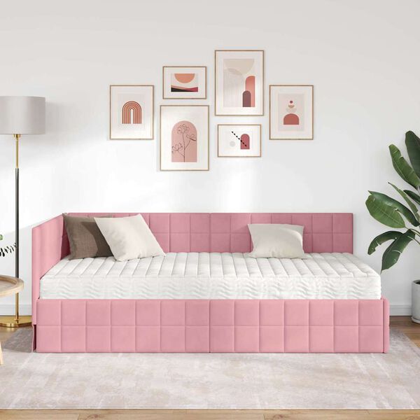 vidaXL Rama Ł&oacute;żka Narożnego z Materacem 2 pcs Szary Aksamit