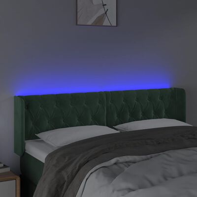 vidaXL Zagłówek do łóżka z LED, ciemnozielony, 163x16x78/88cm, aksamit