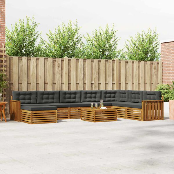 vidaXL Zestawy sof 9 pcs Naturalny i Antracytowy Lite Drewno Akacji