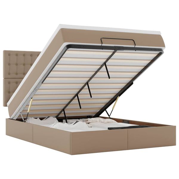 vidaXL Rama łóżka otomana z materacem, cappucino, 140x200 cm, ekoskóra