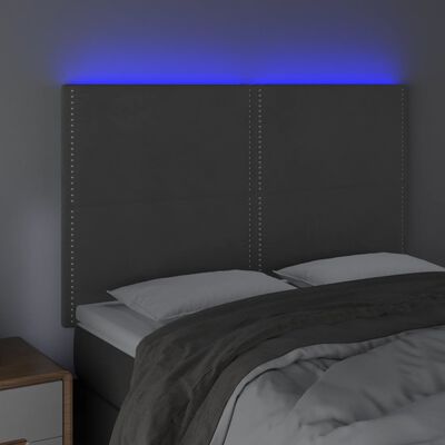 vidaXL Zagłówek do łóżka z LED, ciemnoszary, 144x5x118/128 cm, aksamit