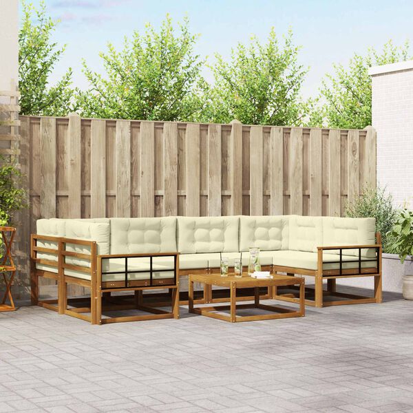 vidaXL Zestaw sof na zewnątrz z poduszką 7 pcs Naturalny i Kremowy