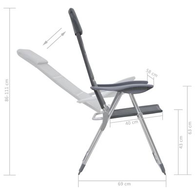vidaXL Krzesła turystyczne, 2 szt., 58 x 69 x 111 cm, aluminium, szare
