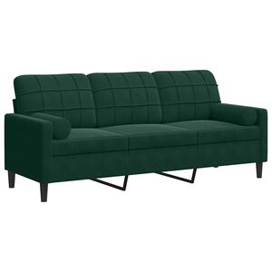 vidaXL 3-osobowa sofa z poduszkami, ciemnozielona, 180 cm, aksamit