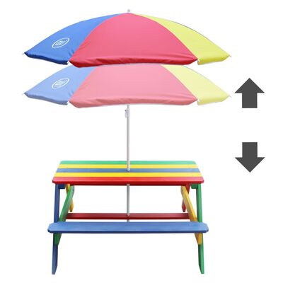 AXI Stół piknikowy Nick dla dzieci, z parasolem, tęczowy