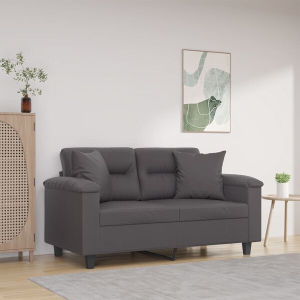 vidaXL 2-osobowa sofa z poduszkami, szara, 120 cm, sztuczna sk&oacute;ra