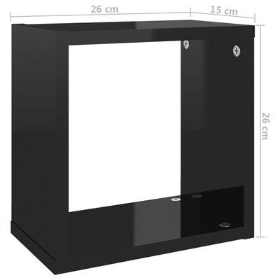 vidaXL Półki ścienne kostki, 2 szt., czarne z połyskiem, 26x15x26 cm
