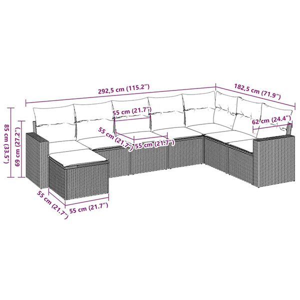 vidaXL 8-cz. zestaw wypoczynkowy do ogrodu, z poduszkami, brązowy