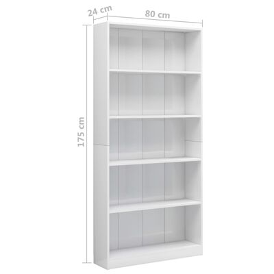 vidaXL 5-poziomowy regał na książki, wysoki połysk, biały, 80x24x175cm