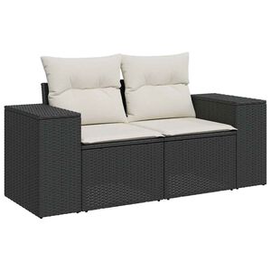 vidaXL Sofa ogrodowa z poduszkami, 2-osobowa, czarna, polirattan