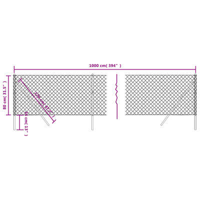 vidaXL Ogrodzenie z siatki, antracytowe, 0,8x10 m
