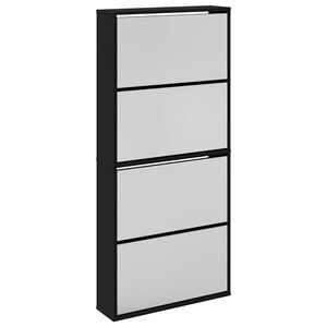 vidaXL Szafka na buty z lustrem, 4 poziomy, czarna, 63x17x134 cm