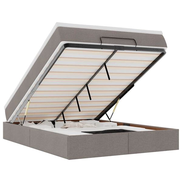 vidaXL Rama ł&oacute;żka otomana z materacem, taupe, 140x190 cm, tkanina