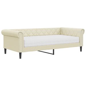 vidaXL Sofa z materacem, kremowa, 90x200 cm, sztuczna sk&oacute;ra