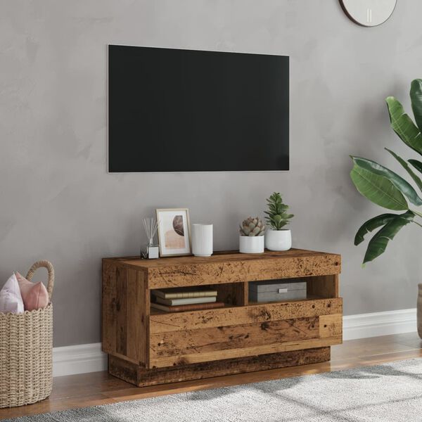 vidaXL Szafka pod TV z oświetleniem LED, stare drewno, 80x35x40 cm