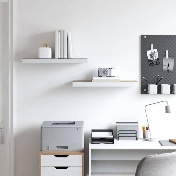 vidaXL P&oacute;łki ścienne, 2 szt., dębowo-białe, 60x23,5x3,8 cm, MDF