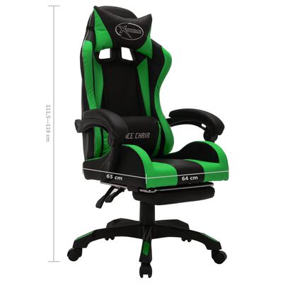 vidaXL Fotel dla gracza z RGB LED, zielono-czarny, sztuczna skóra