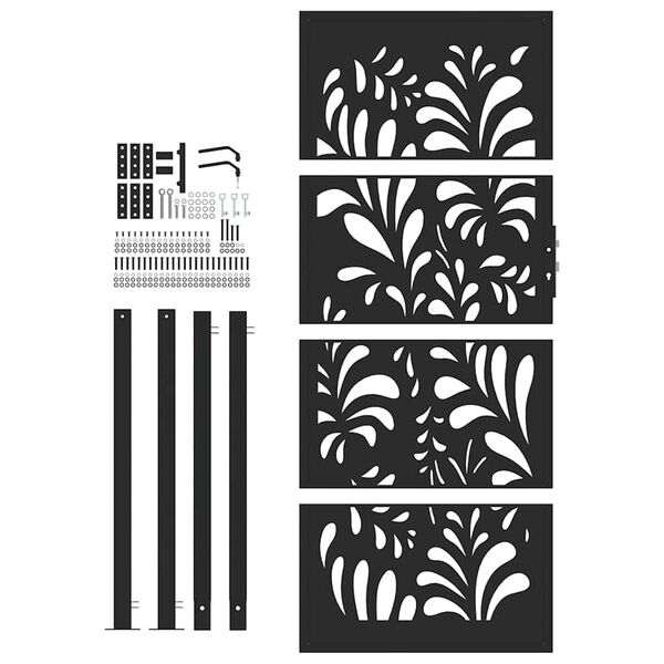 vidaXL Brama ogrodowa czarna 100x200 cm stalowa wzór fali