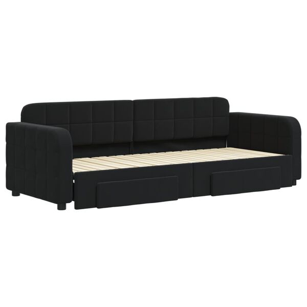 vidaXL Sofa rozsuwana z szufladami, czarna, 80x200 cm, aksamit