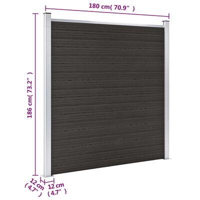 vidaXL Panel ogrodzeniowy, WPC, 180x186 cm, czarny