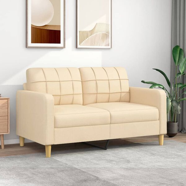 vidaXL 2-osobowa sofa, kremowa, 140 cm, tapicerowana tkaniną