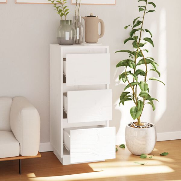 vidaXL Szafka boczna, biała, 32x34x75 cm, lite drewno sosnowe