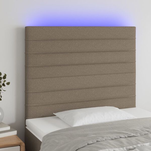 vidaXL Zagł&oacute;wek do ł&oacute;żka z LED, taupe, 90x5x118/128 cm, tkanina