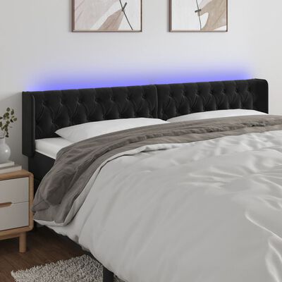 vidaXL Zagłówek do łóżka z LED, czarny, 203x16x78/88 cm, aksamit