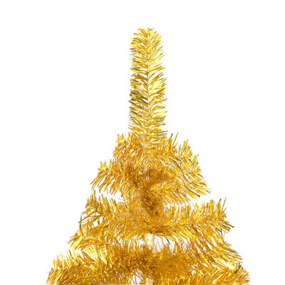 vidaXL Sztuczna choinka z lampkami i bombkami, złota, 180 cm, PET