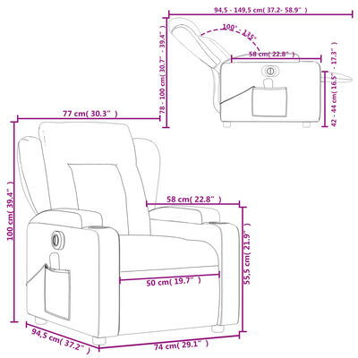 vidaXL Rozkładany fotel masujący, elektryczny, kremowy, tkanina