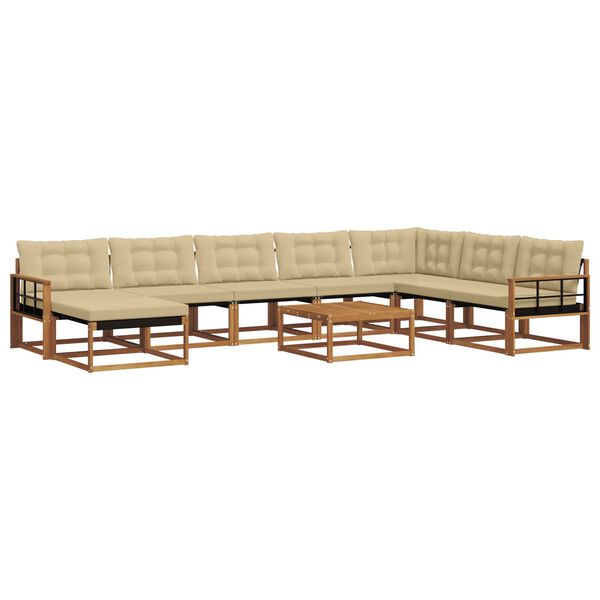 vidaXL Zestaw sof na zewnątrz z poduszką 9 pcs Naturalny i Beżowy