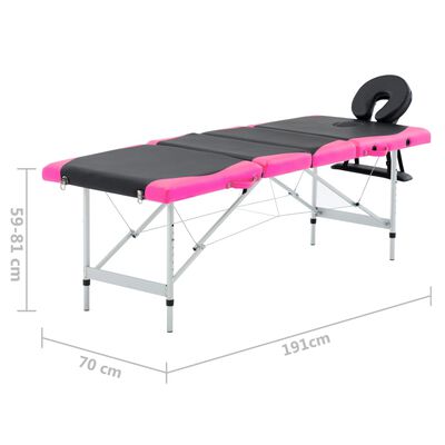 vidaXL Składany stół do masażu, 4-strefowy, aluminiowy, czarno-różowy