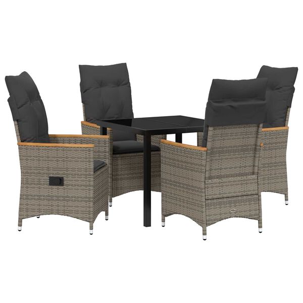 vidaXL Zestaw do jadalni w ogrodzie z poduszką 5 pcs Szary polirattan