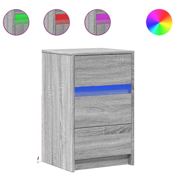 vidaXL Szafka nocna z LED, szary dąb sonoma, materiał drewnopochodny