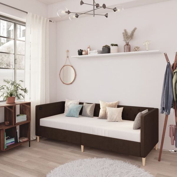 vidaXL Ł&oacute;żko dzienne z materacem i USB, ciemnobrązowe, 90x200 cm