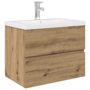 vidaXL Szafka pod umywalkę z wbudowaną umywalką i baterią dąb artisan