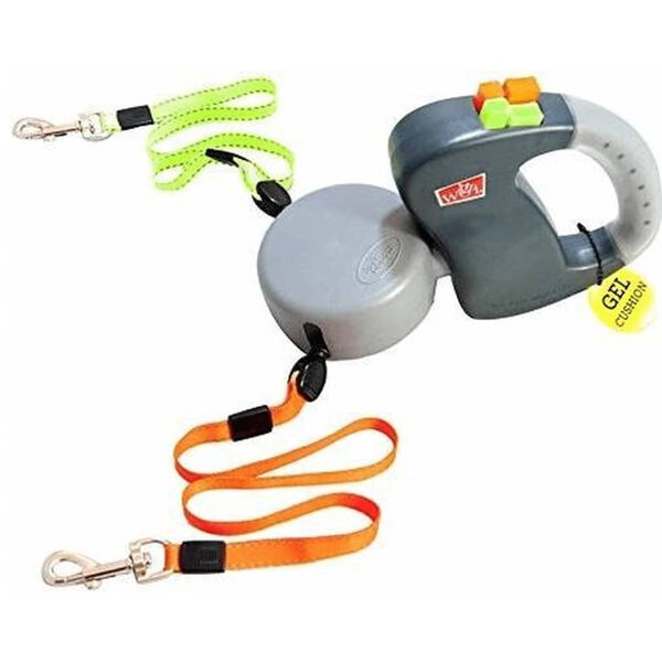 Wigzi Podw&oacute;jna smycz automatyczna dla ps&oacute;w 3,0, żelowy uchwyt, szara