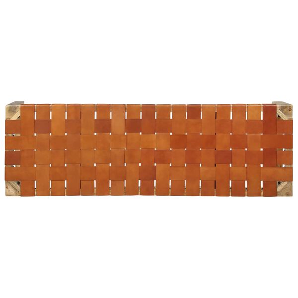 vidaXL Ławka, 110 cm, brązowa skóra naturalna i lite drewno mango