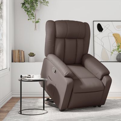 vidaXL Podnoszony fotel rozkładany, brązowy, obity sztuczną skórą