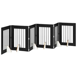 vidaXL Składana bramka dla psa z podp&oacute;rkami 6 pcs Czarny dąb 362 cm