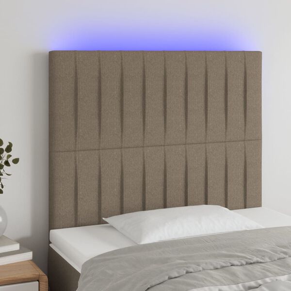 vidaXL Zagł&oacute;wek do ł&oacute;żka z LED, taupe, 100x5x118/128 cm, tkanina