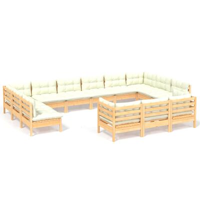 vidaXL 13-cz. zestaw wypoczynkowy do ogrodu, kremowe poduszki, sosnowy