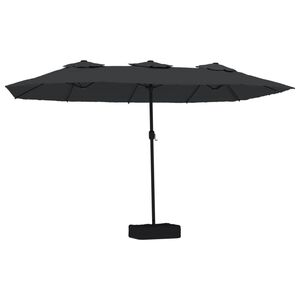 vidaXL Podw&oacute;jny parasol ogrodowy z LED, czarny, 449x265 cm