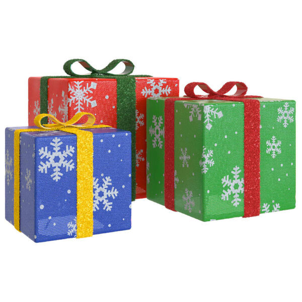 vidaXL Podświetlane prezenty świąteczne, 3 szt., 64 LED, ciepła biel