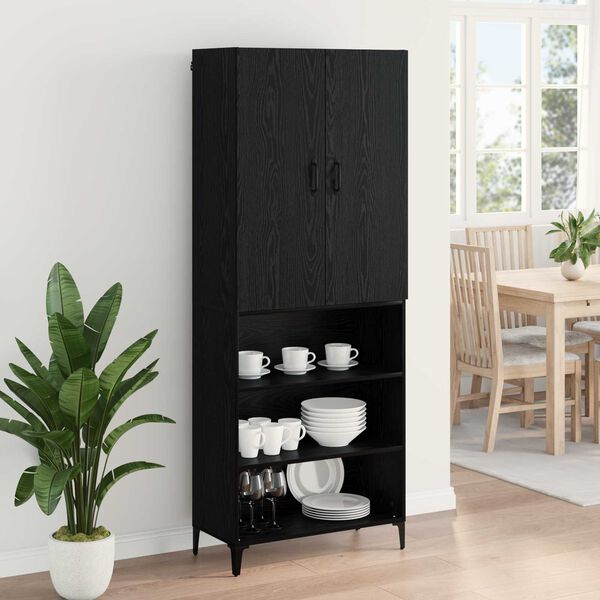 vidaXL Highboard Czarny Dąb 69,5 x 34 x 180 cm Materiał drewnopochodny