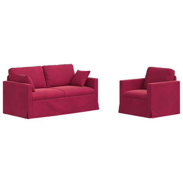 vidaXL Sofa 2 pcs Czerwone wino