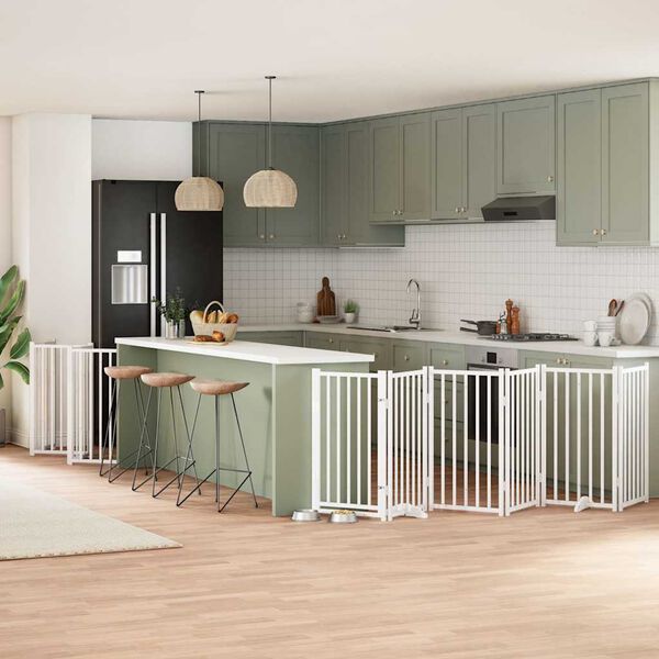 vidaXL Składana bramka dla psa, z drzwiami, 15 paneli, biała, 750 cm