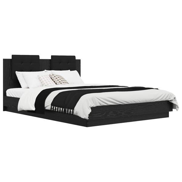 vidaXL Rama ł&oacute;żka z wezgłowiem Ze LED Lights Czarny Dąb 140 x 200 cm