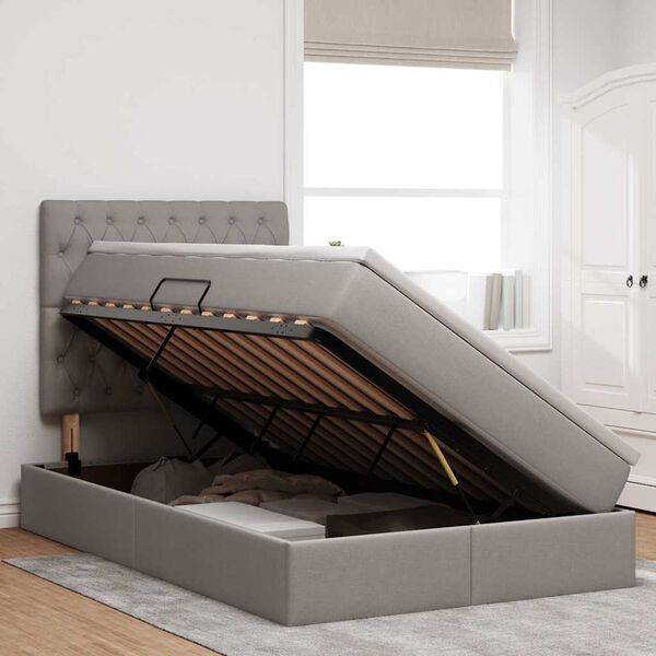 vidaXL Ł&oacute;żko z miejscem na przechowywanie i LED Ciemnoszary Poliester